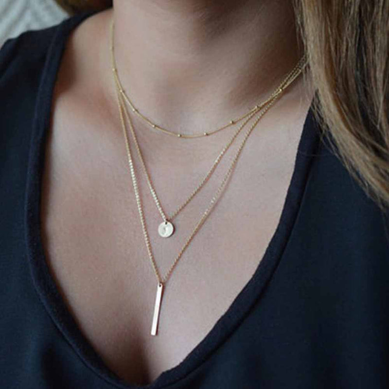 FAMSHIN 2018 Women's Fashion Jewelry Colar 1pc European Simple Gold Silver Plated Multi Layers Bar Coin Necklace Clavicle Chains