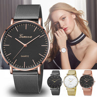 Modern Fashion Black Quartz Watch Men Women Mesh Stainless Steel Watchband High Quality Casual Wristwatch Gift for Female