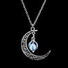 FAMSHIN 2019 New Hot Moon Glowing Necklace,Gem Charm Jewelry,Silver Plated,Women Halloween Hollow Luminous Stone Necklace Gifts