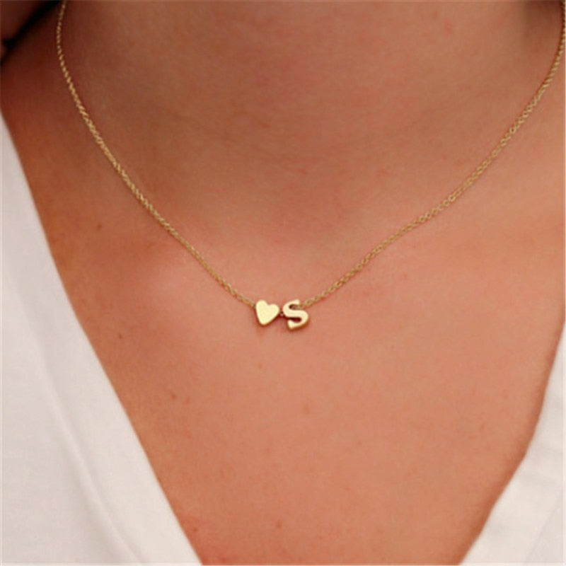 Tiny  Initial Name Choker Necklace 26 Letters &Heart Pendant Necklace Women Collares Collier Gift Jewelry  XL217